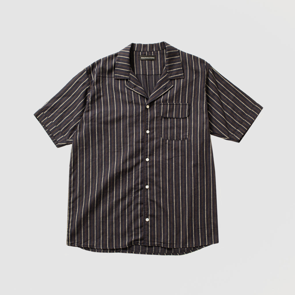 Striped Club Collar Shirt - Navy