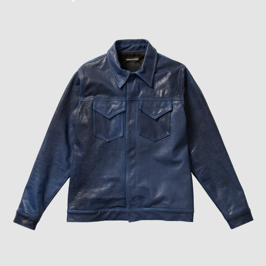 Leather Trucker Jacket - Twilight Blue