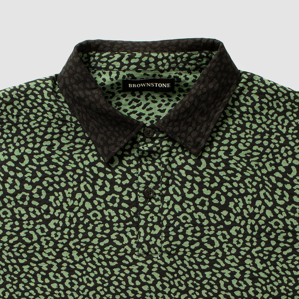 Contrast Collar Safari Polo Shirt - Forest Leopard