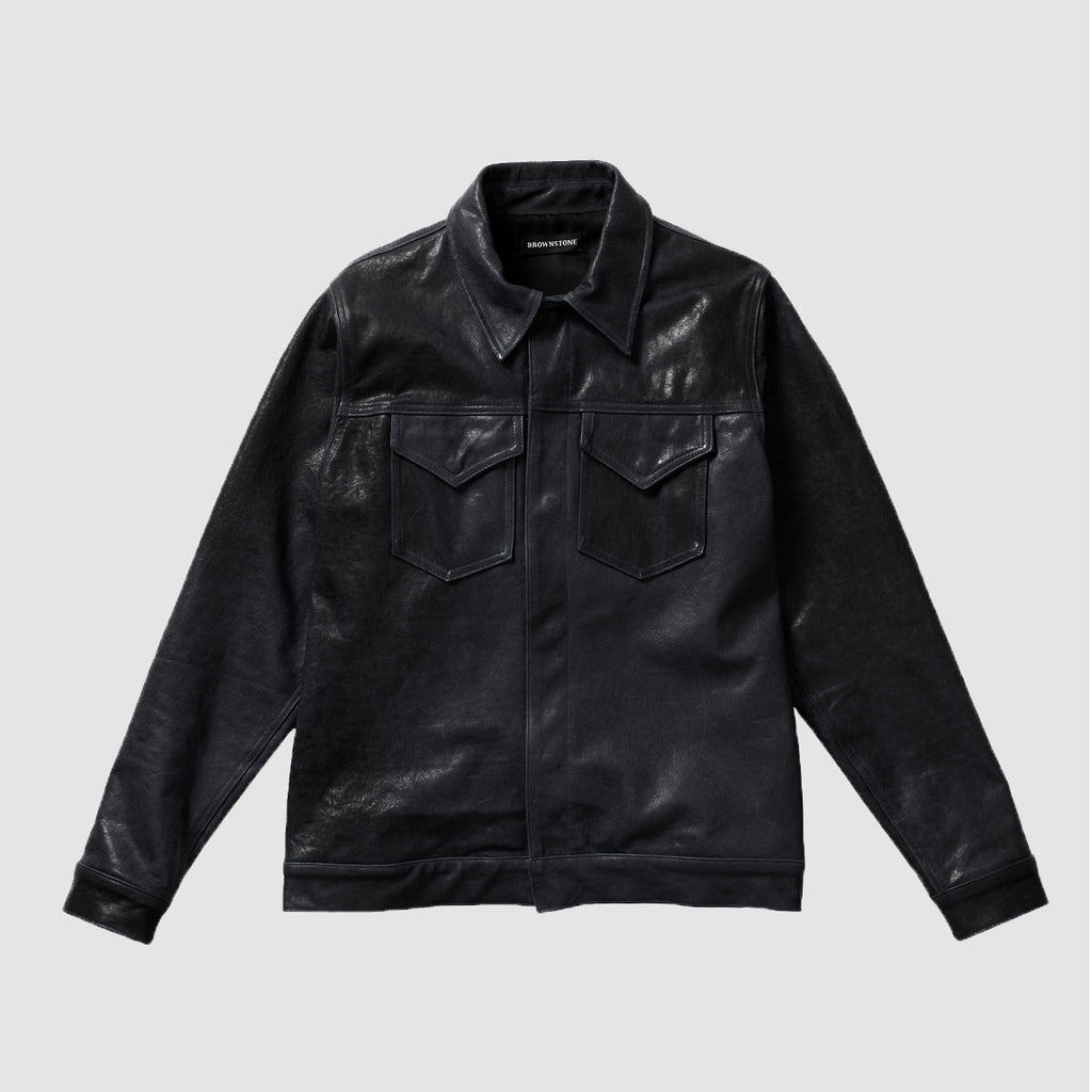 Leather Trucker Jacket - Pitch Black