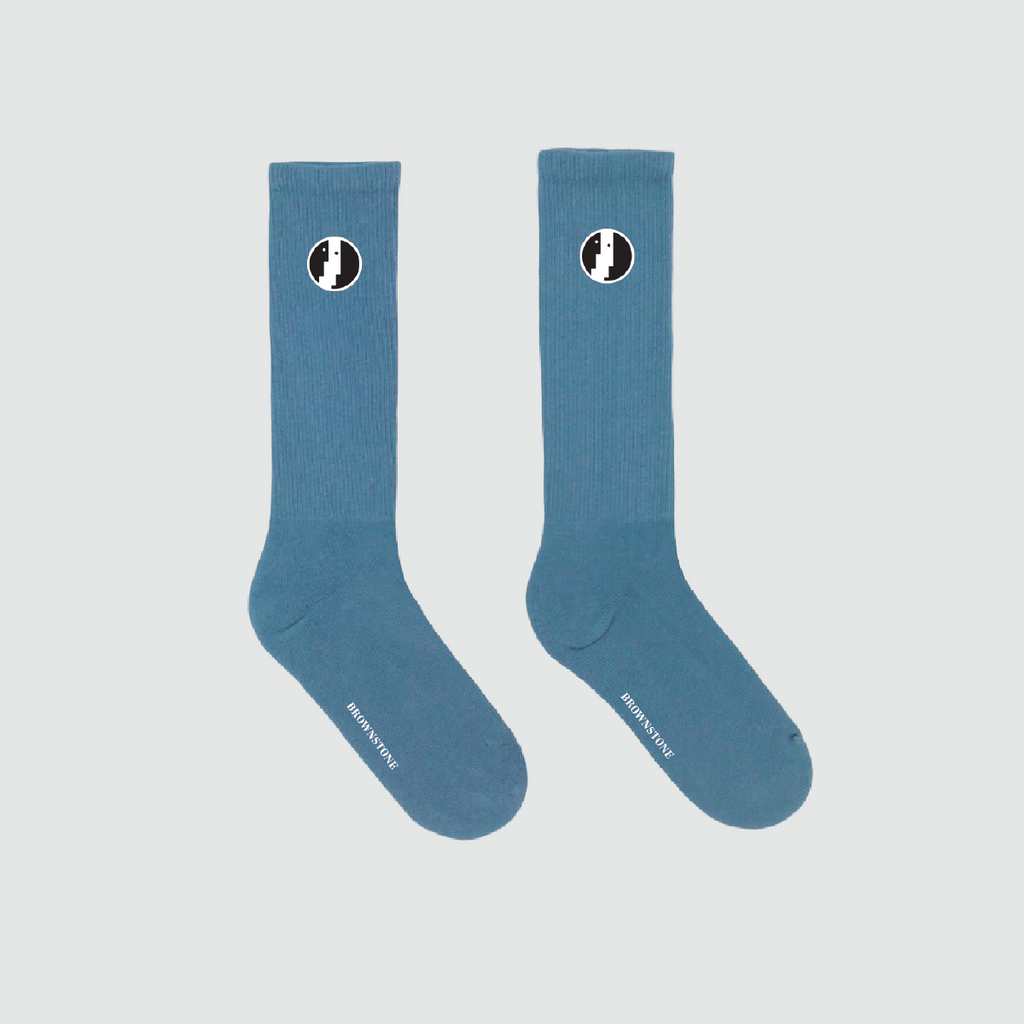 Embroidered Cotton Socks - Sea Blue